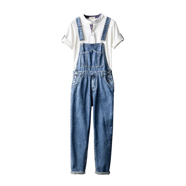 

japanese retro 2020 denim straight men's loosen suspending overalls korean jeans zd2d, Blue