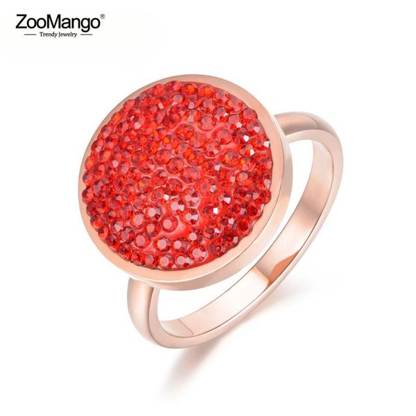 

zoomango rose gold color round shape wedding rings jewelry stainless steel black/red rhinestone rings for women anneau zr18031, Slivery;golden