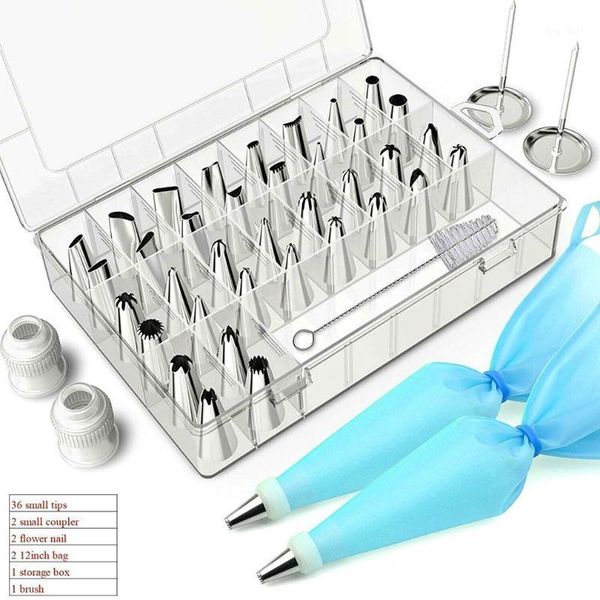 

42 pcs cake decoration set flower icing tip nozzle tool with coupler stainless steel plastic baking tools1