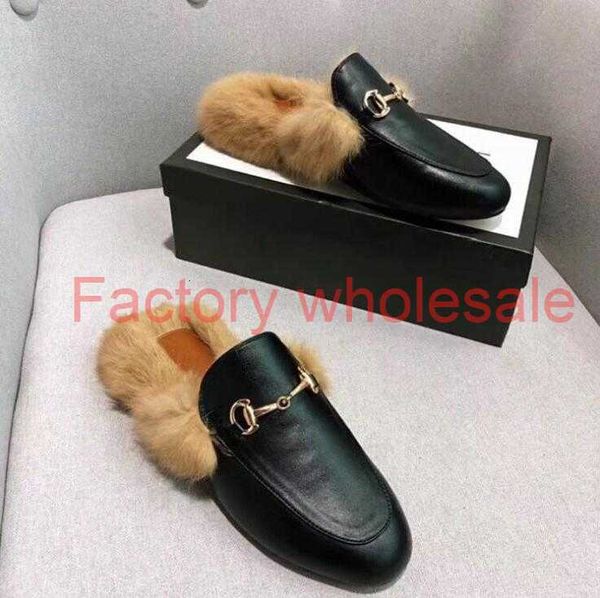 

fashion designer women fur slippers loafers genuine leather mules princetown women white black metal chain casual flat shoes slippers 35-41