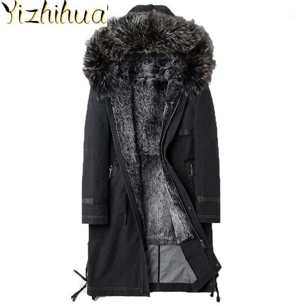 

azazel real fur men winter jacket parka fur liner denim long coat collar plus size veste homme hiver 85888kj25541, Black