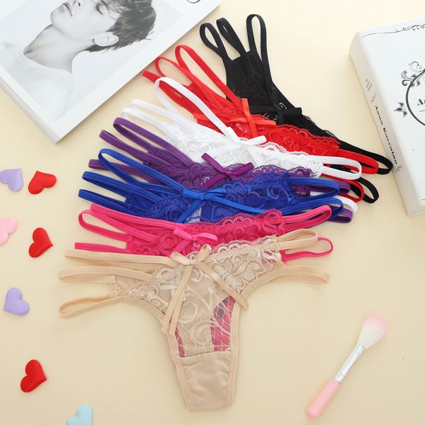 

lace thongs women g-string underwear hollow briefs female lingerie floral ladies under panties 7 colors, Black;white