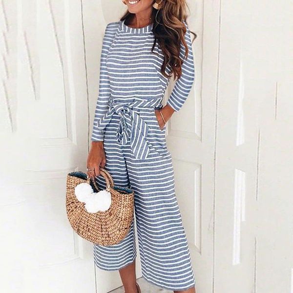 

2020 autumn jumpsuit women holiday long playsuit ladies striped spring jumpsuit combi pantalon femme1, Black;white