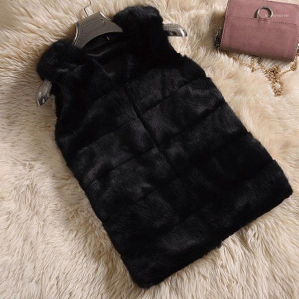 

fur vest female 2020 autumn and winter new simulation fur horse clip short plush vest korean style waistcoat1, Black