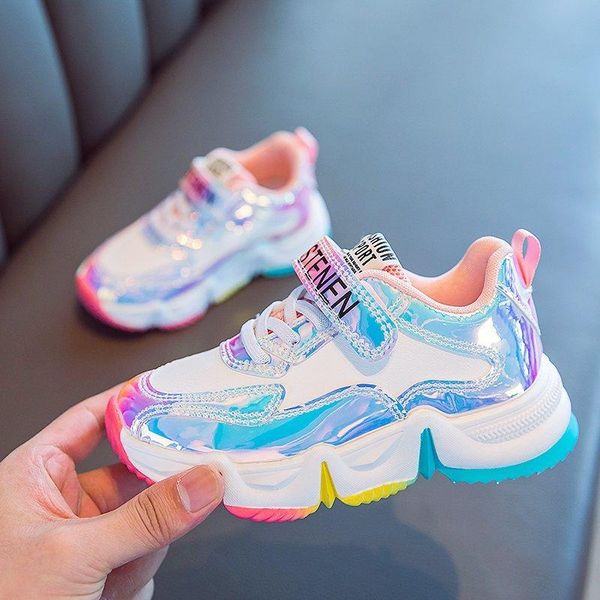 

athletic & outdoor autumn children bright color leather running shoes girls sneakers girl comfortable student casual sports kids, Black