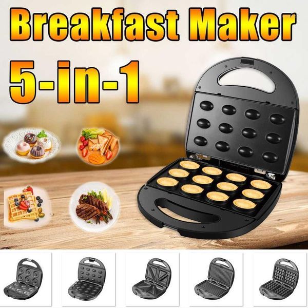 

5-in-1 electric waffle machine maker multifunctional sandwich maker home muffin cake donut bubble waffle breakfast baker1
