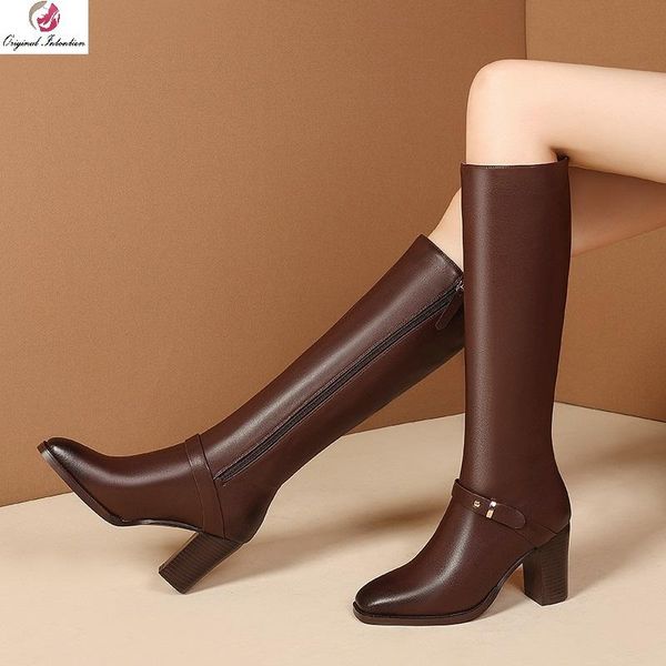 

boots size 3-13 fashion women's knee high side zip chunky heels square toe short plush long botas altas mujer woman shoes, Black