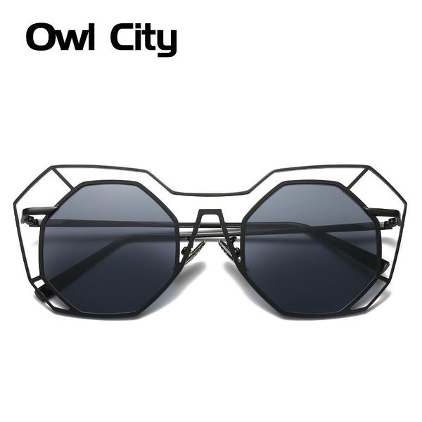 

sunglasses women hexagon hollow brand designer fashion alloy frame mirror lens female oversize uv400 eyewear for, White;black