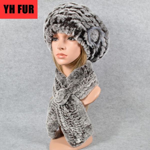 

scarves women winter 2 pieces sets knitted real rex fur hat scarf cap natural poncho hats, Blue;gray