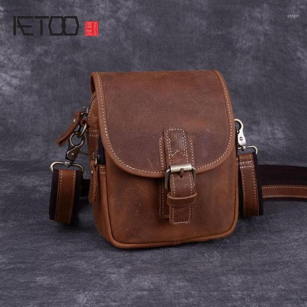 

aetoo mad horse leather men's bag, male leather bag, cowhide slant mini carry-on handmade men's single shoulder bag1