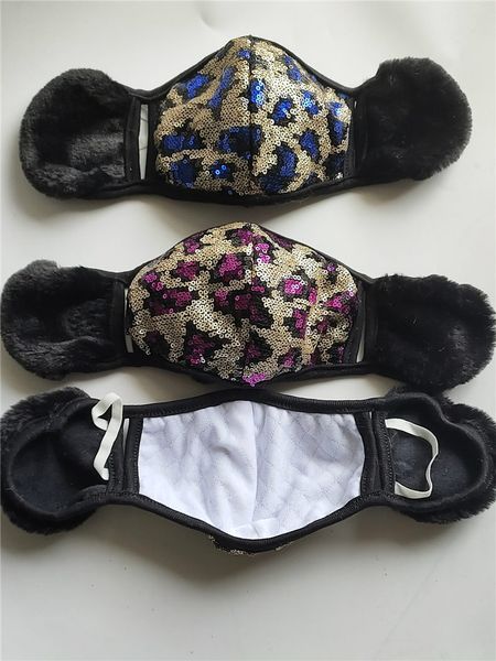 

с плюшевых руно earmuffs face mask детьми взрослого leopard sequined зимних маски блестка маска для лица маски для лыж открытого headwear те