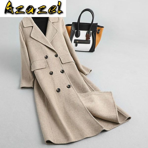 

spring 100% wool long pink coats for women elegant double-sided ladies coat casaco feminino kqn988077b pph357, Black