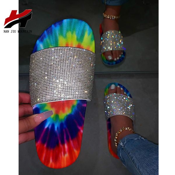 

nan jiu mountain 2020 women slippers sandals flat summer women's shoes open toe fashion rhinestone roman wind plus size 35-43 x1020, Black