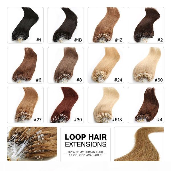 

micro loop remy hair extensions 18" 20" 22" 24" indian virgin hair straight keratin hair 100g lot 1g strand 13 colors, Black