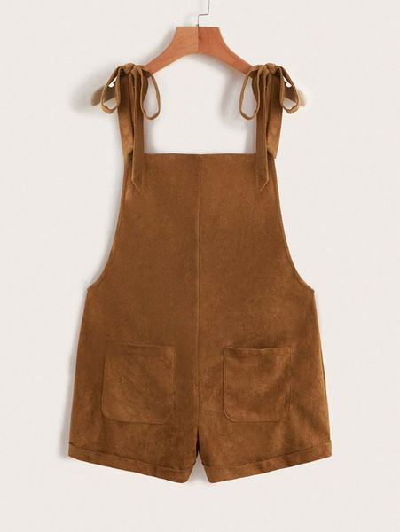 

tie shoulder pocket patched suede overall romper i9nu#, White