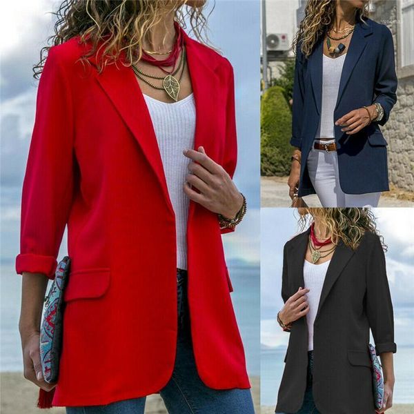

3 colors autumn womens lapel slim fit outwear business blazer suit jacket cardigan coat1, Black;brown