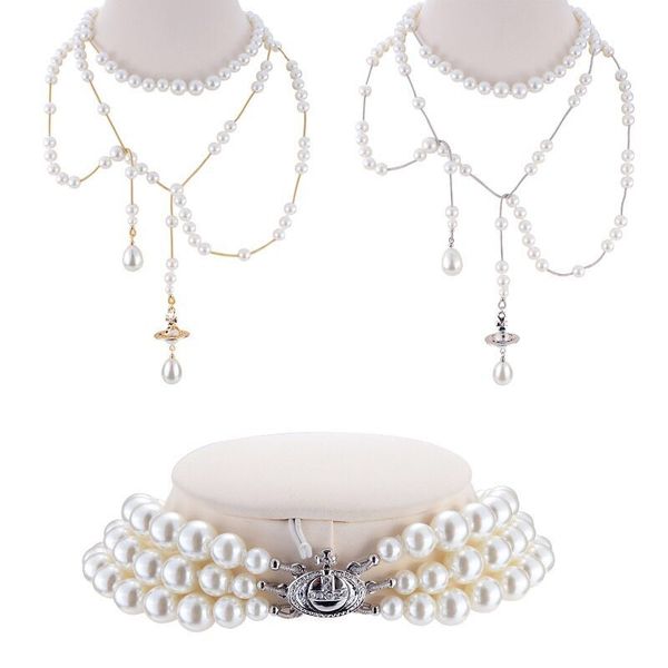 

non-lettering middle ages fat water drops broken pearl asymmetrical three-dimensional saturn long necklace nana same style, Silver