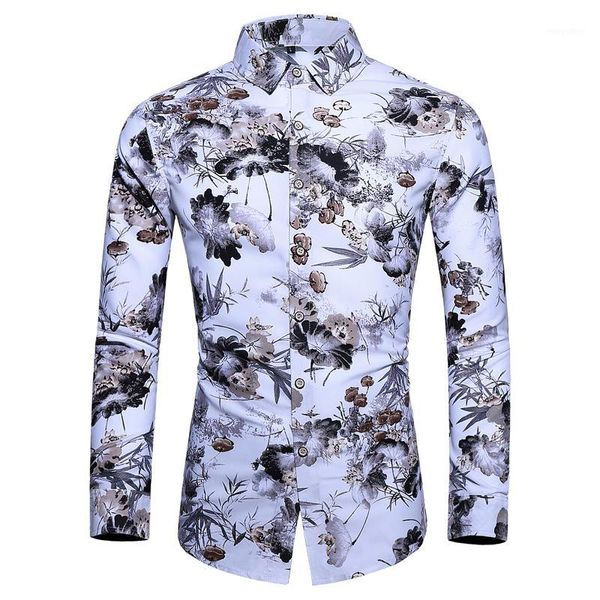 

fashion men's casual flower shirt long sleeve plus fertilizer increase size s-7xl shirts men1, White;black