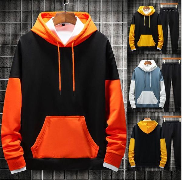 

mens tracksuits hooded big pocket batwing sleeve hoodies suit casual male clothing fitness contrast color designer plus size, Gray