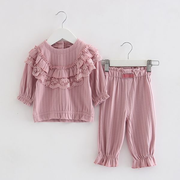 

2021 new sets spring cotton lace girls kids clothing set +pants children clothes 0-2y ttyd, White