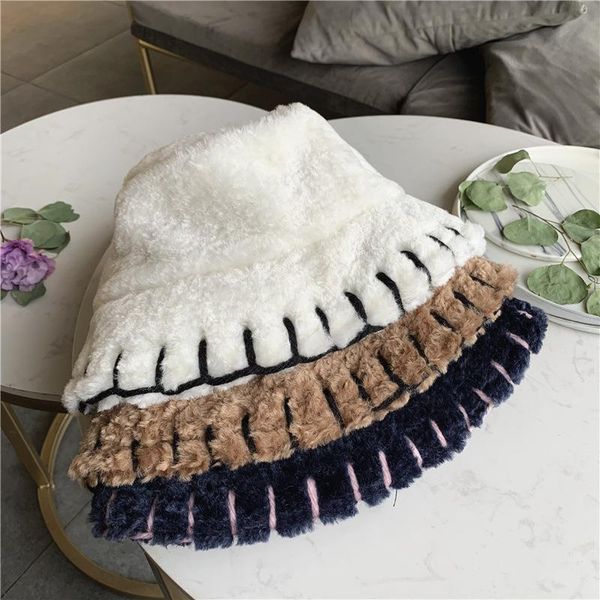 

japanese lamb plush fisherman's hat with small face, Blue;gray
