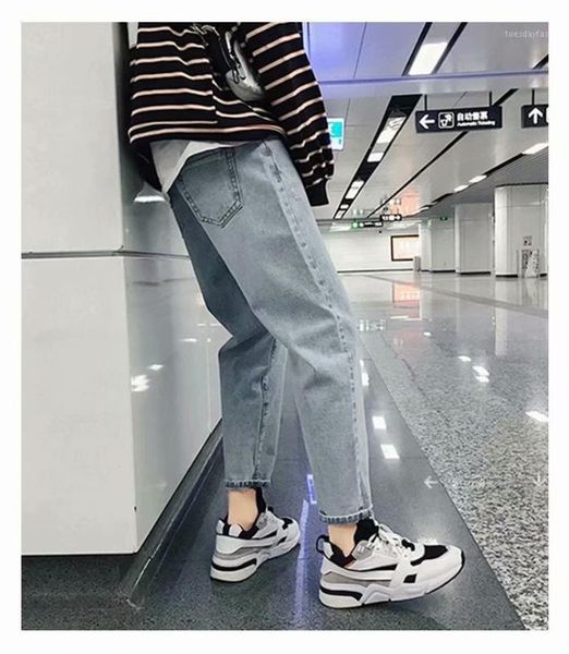 

men's jeans summer korean fashion simple light blue nine-point men's tide brand straight -selling small feet all-match pants1