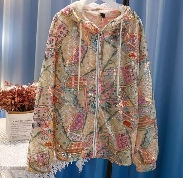 

sequin jackets women fashion bling bling sequins coats lady shiny hoody jackets women embroidery coats 201028, Black;brown