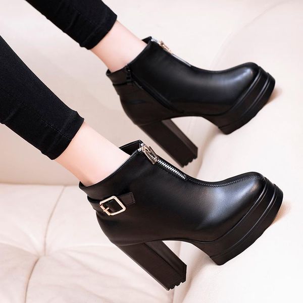 

10 cm high heel women's autumn short boots black ankle boots for ladies with platform women1