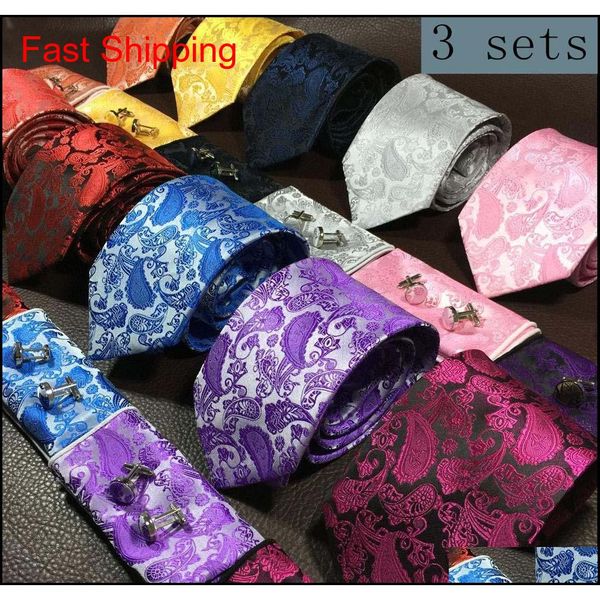 

fashion men tie set and handkerchief bowtie cufflinks 9cm necktie 100% silk ties for business wedding party hombre accessories 5ofoz, Black;blue