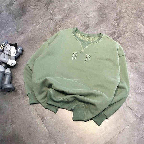 

autumn and winter embroidery round neck plush pullover sweater men's women's casual loose long sleeved fashion, Black