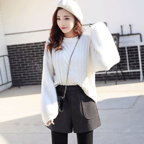

feminine 2021 new eachin autumn winter fashion high-waist low-waist elastic thick waistline shorts pockets 4prc, White;black