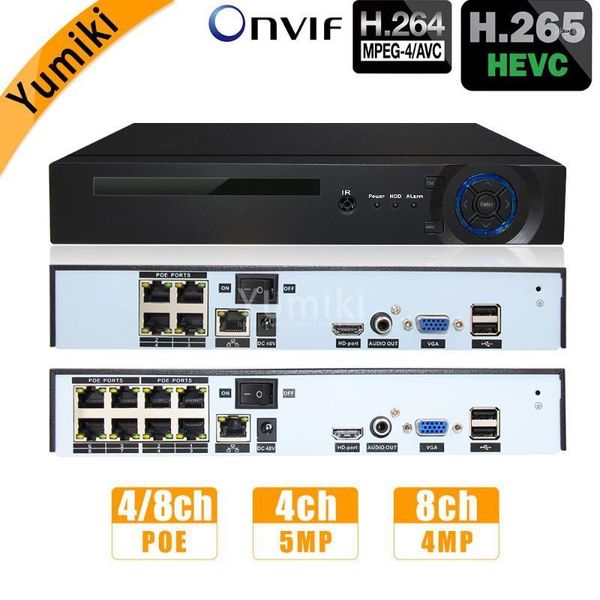 

h.265 4ch*5mp/8ch*4mp poe network video recorder surveillance poe nvr 4/8channel for hd 1080p ip camera 802.3af onvif1, Black;white