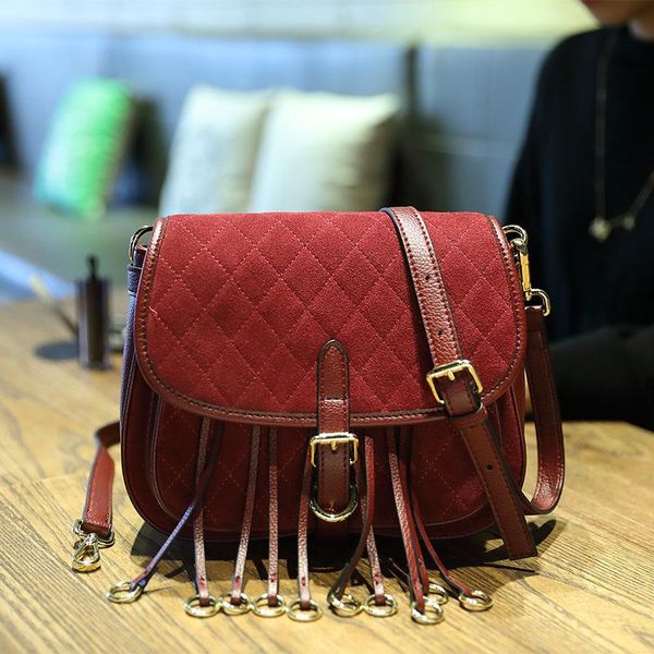 

woonam женщины моды сумка из натуральной замши кожи теленка medium satchel седло кольца кисточка сумка плечо wb673
