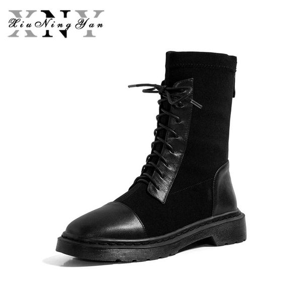 

xiuningyan fashion women martin boots genuine leather lace up ladies ankle boots handmade soft leather autumn basic shoes woman, Black