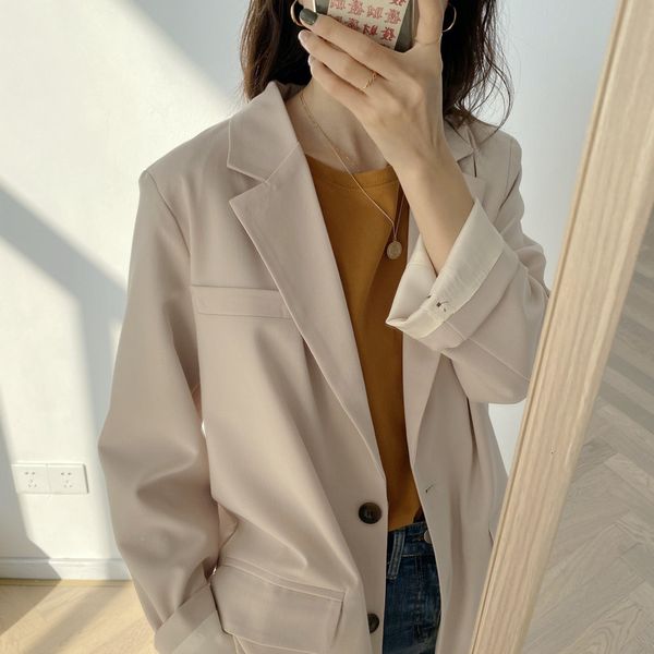 

2021 new pure color elegant blazer turn down collar spring coat feminino casual for women pz97, White;black