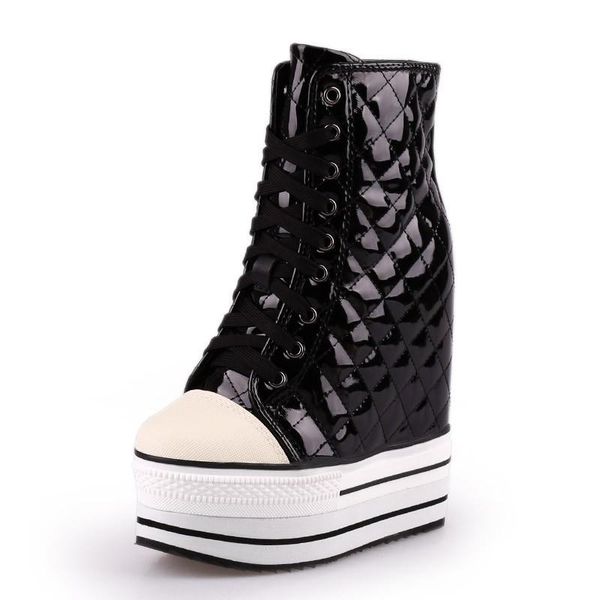 

2020 new plaid shoes woman 12cm heels lace up high-platform wedge shoes fashion stage luxury trainers, Black