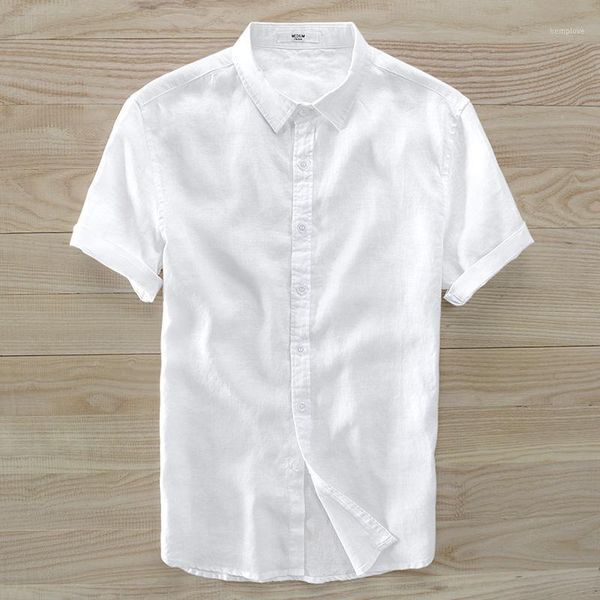 

2020 pure linen mens simple and casual short-sleeved shirt summer white men shirts 6 colors s-3xl fashion shirt for men chemise1, White;black