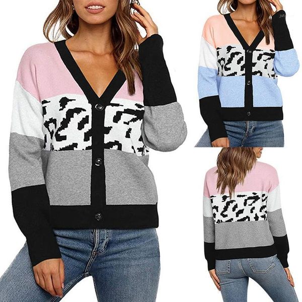 

autumn and winter knitted leopard sweater ladies korean leopard cardigan jacket loose striped jacket1, White;black