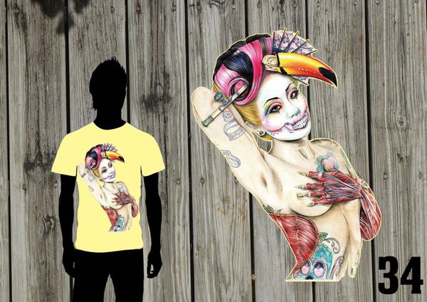

sport summer style cotton short slevee t-shirt woman with toucan-tattoo old school-happiness- offensive t shirts