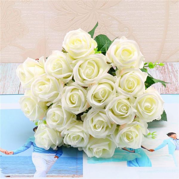 

decorative flowers & wreaths 18 artificial rose wedding bouquet white pink thai royal bride holding silk flower party decoration