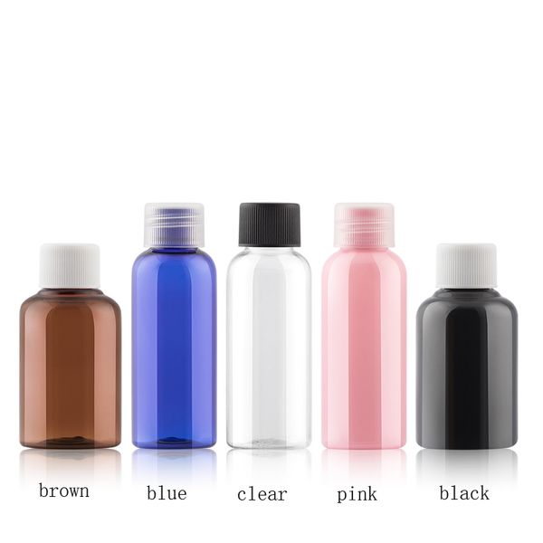100pc 50ml colorido em volta Esvazie frasco plástico recarregável com tampas de rosca de maquiagem garrafas recipientes PET 50cc Top DIY