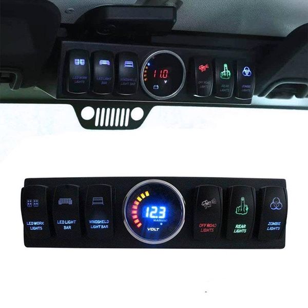 

off-road accessories 6 rocker switch control panel with voltage meter digital display for -wrangler-jk 2009-2020 1set