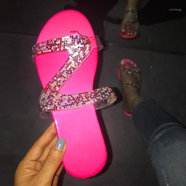 

woman summer flip flops flat pink slides rhinestones chanclas chanclas mujer playa klapki damskie sandale plate femme1, Black