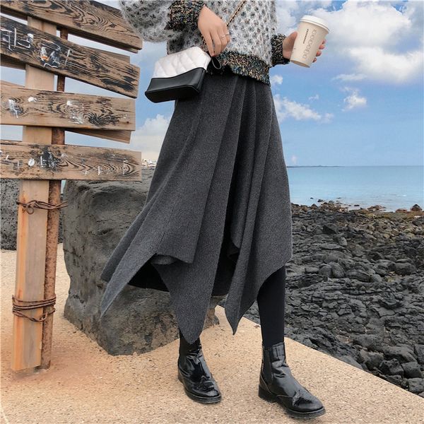 

colorfaith women autumn winter long asymmetrical casual korean style fashion ladies female elegant skirt sk7772 y200326, Black