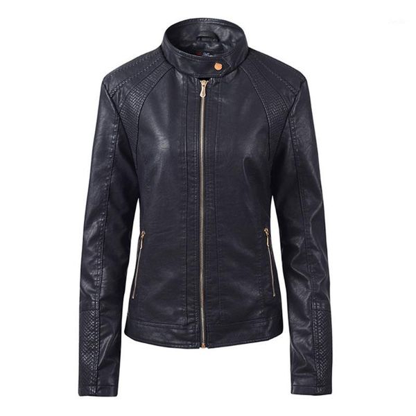 

women spring autumn pu leather jacket casual slim soft moto jacket biker faux leather female coat basic streetwear#g301, Black