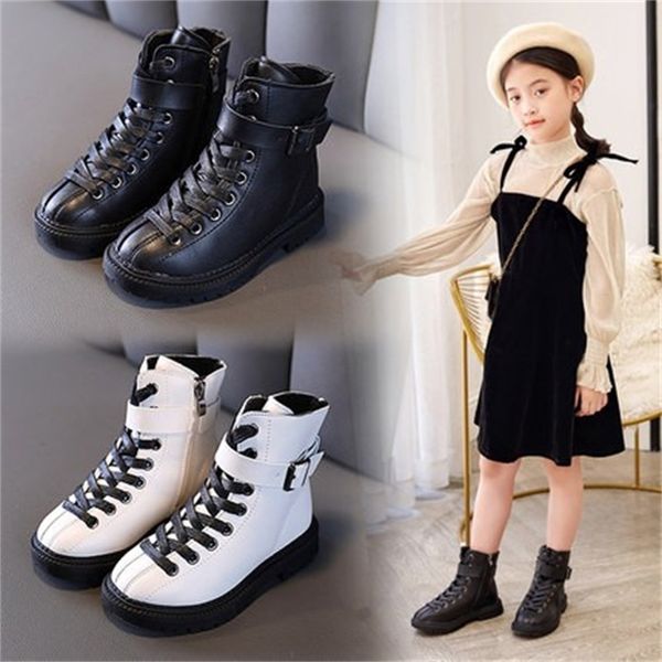 

children' winter for black martin 2020 new kids plush warm snow boots zipper girls leather shoes platform zip, Black;grey