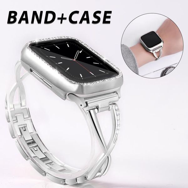 

diamond band + case for watch 40mm 44mm 38mm 42mm iwatch series 5 4 3 2 1 bracelet stainless ste qylfro, Black;brown