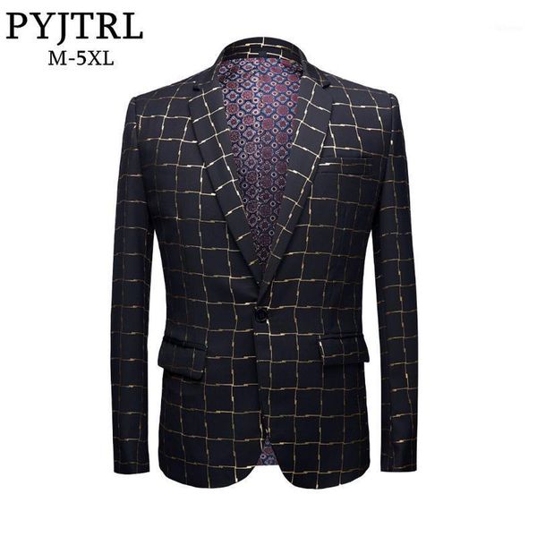 

pyjtrl brand new men fashion gold plaid blazer masculino slim fit design plus size male casual suits jacket veste homme costume1, White;black
