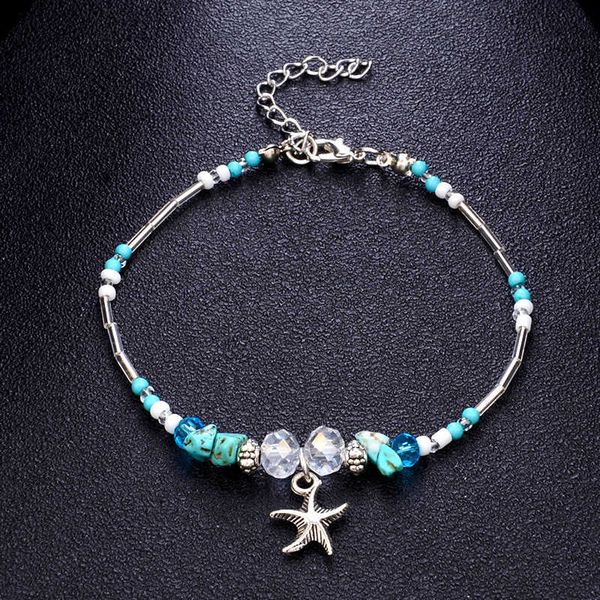 

factory price for starfish stone beads anklets handmade bohemian women crystal bead bracelet on leg beach foot chain jew, Black