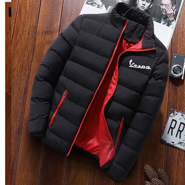 

2020 new winter vespa printing jackets parka men brand autumn warm solid color outwear slim fit mens cotton padded coats male, Black